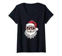 Donna Occhiali da sole retrò con viso di Babbo Natale divertente per uomo e ragazzo Maglietta con Collo a V