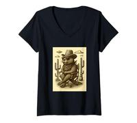 Donna Occhiali da Sole retrò Cowboy Castoro Arte aliena UFO Western Maglietta con Collo a V