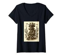 Donna Occhiali da Sole retrò da Cowboy Asino Animale Arte aliena UFO Western Maglietta con Collo a V