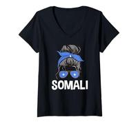 Donna Occhiali da Sole Somali Girl Chignon Design Somalia Pride Maglietta con Collo a V