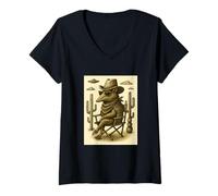 Donna Occhiali da Sole Vintage Cowboy Armadillo Animale Alieno UFO Western Maglietta con Collo a V