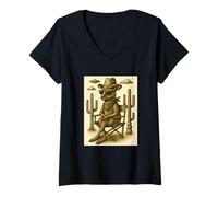 Donna Occhiali da Sole Vintage Cowboy Canguro Animale Alieno UFO Western Maglietta con Collo a V