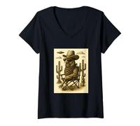 Donna Occhiali da Sole Vintage Cowboy Gallo Animale Alieno UFO Western Maglietta con Collo a V