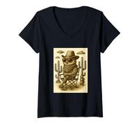 Donna Occhiali da Sole Vintage Cowboy Gufo Animale Arte aliena UFO Western Maglietta con Collo a V