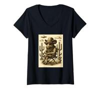 Donna Occhiali da Sole Vintage Cowboy Mucca Animale Arte aliena UFO Western Maglietta con Collo a V