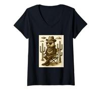 Donna Occhiali da Sole Vintage Cowboy Panda Animale Alieno UFO Western Maglietta con Collo a V