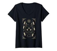Donna Occhio Gatto Stregoneria Mistica Occulta Astrologia Maglietta con Collo a V