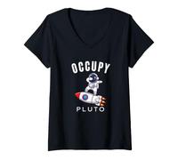 Donna Occupare Plutone Dabbing Spazio Astronauta Maglietta con Collo a V
