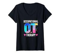 Donna Occupational Therapy OT Color Splash Graphic Maglietta con Collo a V