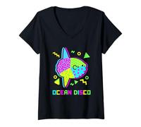 Donna Ocean Disco Sunfish 80s Retro Mola Pattern Maglietta con Collo a V
