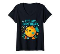 Donna Ocean Kids Party Celebration It's My Birthday Puffer Fish Maglietta con Collo a V