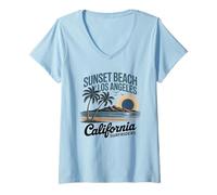Donna Ocean West Coast California Beach Vibrazioni estive retrò Maglietta con Collo a V
