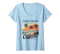 Donna Ocean West Coast Summer Vibes California Beach Retro Maglietta con Collo a V