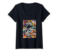 Donna Oceano Orca con Onde Marine Fauna Selvatica Orca Design Maglietta con Collo a V