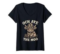 Donna Och Aye The Moo Funny Highland Cow Umorismo Scozzese Maglietta con Collo a V