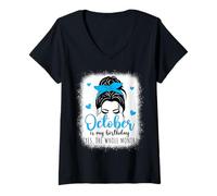 Donna October is My Birthday Month Messy Chignon Donne Ragazze Signore Maglietta con Collo a V
