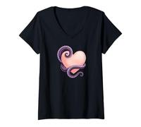 Donna Octopus Heart Tentacle Ocean Love Cute Octopus Maglietta con Collo a V