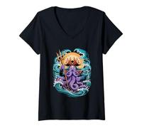 Donna Octopus Kraken Pirata Marea Dio Forma Maglietta con Collo a V