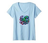 Donna Octopus Psychedelic Apparel Gifts Maglietta con Collo a V
