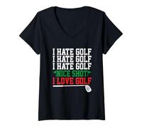 Donna Odio Il Golf Bel Colpo I Love Golf Maglietta con Collo a V