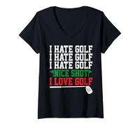 Donna Odio Il Golf Bel Colpo I Love Golf Maglietta con Collo a V