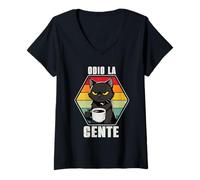 Donna Odio La Gente Sarcastico Amante dei Gatti Introverso Maglietta con Collo a V