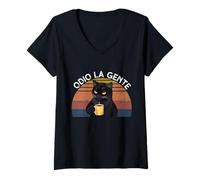 Donna Odio La Gente Sarcastico Amante dei Gatti Introverso Maglietta con Collo a V