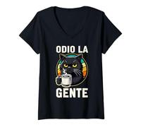 Donna Odio La Gente Sarcastico Amante dei Gatti Introverso Maglietta con Collo a V