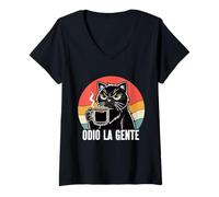 Donna Odio La Gente Sarcastico Amante dei Gatti Introverso Maglietta con Collo a V