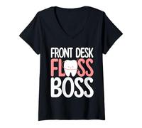 Donna Odontoiatria Capo Carino Dente Divertente Receptionist Dentale Maglietta con Collo a V