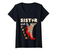 Donna OES Sistar Leopard Walk By Faith Eastern Star Ringraziamento Maglietta con Collo a V
