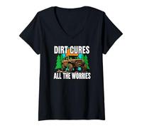 Donna off Roading Mudding Dirt Cures all The Worries Maglietta con Collo a V