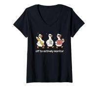 Donna off to Actively Monitor Teacher Testing Day Funny Goose Maglietta con Collo a V