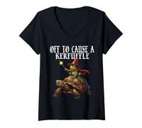 Donna off to Cause a Kerfuffle Funny Whimsical Frog Wizard Turtle Maglietta con Collo a V