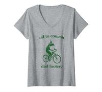 Donna off to Commit Dad Foolery Funny Frog Bicycle Graphic Maglietta con Collo a V