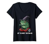 Donna off To Commit Tom Foolery Frog Wizard Whimsical Vintage Cute Maglietta con Collo a V