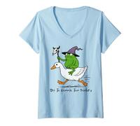 Donna off To Commit Tom Foolery Whimsical Frog Wizard Vintage Cute Maglietta con Collo a V