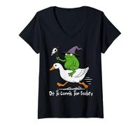 Donna off To Commit Tom Foolery Whimsical Frog Wizard Vintage Cute Maglietta con Collo a V
