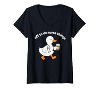 Donna off to Do Nurse Things Funny Goose Coffee Nurse Maglietta con Collo a V