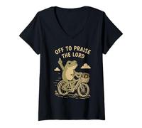 Donna off To Lode The Lord Frog Bicicletta Christian Humor Maglietta con Collo a V