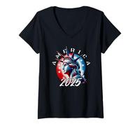 Donna Official Patriotic "America" Men and Women's Maglietta con Collo a V