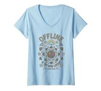 Donna Offline È Il Nuovo Lusso | Psychedelic Peace & Rainbow Maglietta con Collo a V
