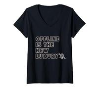Donna Offline is The New Luxury - Funny Detox Anti-Social Media Maglietta con Collo a V