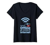 Donna Offline per Eccesso di Internet - Detox Digitale Maglietta con Collo a V