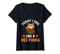 Donna Oggi mi sento come un panda rosso Maglietta con Collo a V