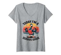 Donna Oggi Sono un'oca seria - Funny Gym Goose Maglietta con Collo a V