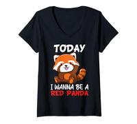 Donna Oggi voglio essere un panda rosso Maglietta con Collo a V