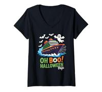 Donna Oh Boo Halloween Crociera Viaggio Fantasma Spettrale Vacanza Donne Uomini Maglietta con Collo a V