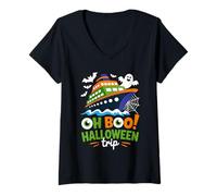 Donna Oh Boo Halloween Crociera Viaggio Fantasma Spettrale Vacanza Vacanza Maglietta con Collo a V