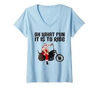 Donna Oh Che Divertimento è Cavalcare Cool Babbo Natale Maglietta con Collo a V
